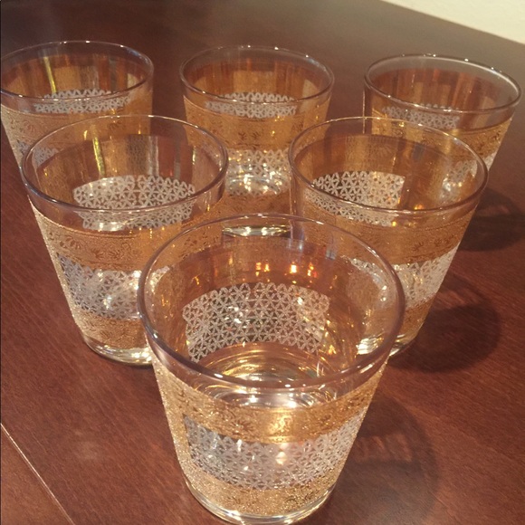 SOLD-Vintage Gold Leaf Whiskey Tumblers 6 - Picture 1 of 5